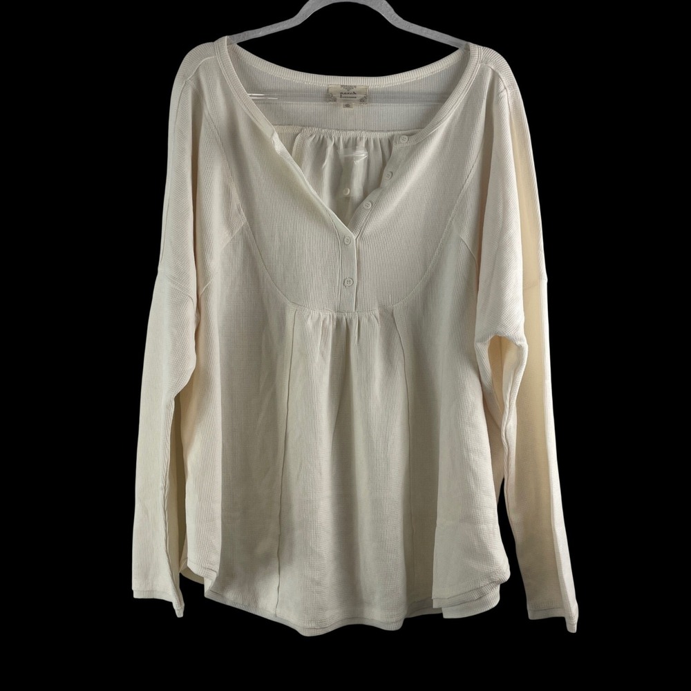Perch by Blu Pepper Henley Waffle Knit Top 3XL Cream Boho Cottagecore Casual